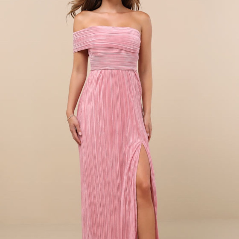 Lulus Poised Performance Pink Plisse One-shoulder Maxi Dress - Size M